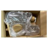 Bamboo Bathroom Accessories Set 4 Pcs - Clear Toothbrush Holder Plastic Soap Dispenser and 2 Qtip Holder Cotton Swab/Pad/Ball Container Jar