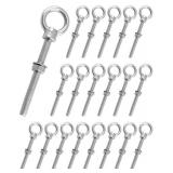 QWORK Threaded Eyebolts, 20 Pack 3/8\" x 4\" Long Stainless Steel Marine Grade Shoulder Eye Bolt, M10x100mm