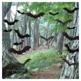 12 Pack Halloween Decorations Hanging Bats - 3 Style Scary Hanging Bat Set with 3D Bats Sticker, Outdoor Scary Flying Bats Set for Yard, Haunted House, Party - Indoor Outdoor Waterproof Decor