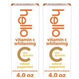 Hello Vitamin C Whitening Toothpaste with Fluoride, Whitening SLS Free Toothpaste Pack, Up to 2 Shades Whiter Teeth, No Peroxide, Safe for Everyday Use, Natural Peppermint, 2 Pack, 4.0 Oz Tubes