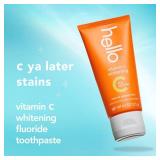 Hello Vitamin C Whitening Toothpaste with Fluoride, Whitening SLS Free Toothpaste Pack, Up to 2 Shades Whiter Teeth, No Peroxide, Safe for Everyday Use, Natural Peppermint, 2 Pack, 4.0 Oz Tubes