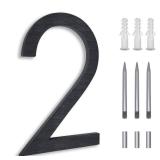 8 Inch Floating House Numbers, Address Numbers for Outside, Metal Black Large Modern House Numbers, Door Numbers for Mount Aluminum Black Number 2