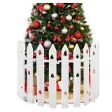 16\" Extra Tall Fence for Christmas Tree,12PCS White Picket Fence Gate Barrier with Tree Patterns Christmas Tree Gate for Pets(24\" H x 5\" W Each)
