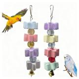 Hamiledyi 2Pieces Parrot Beak Trimmer Calcium Stone Chinchilla Grinding Teeth Lava Block Bird Beak Trim Pumice Toy Mineral Rock Chewing Toys with Bell for Conure Budgies Parakeet Hamster Rabbit