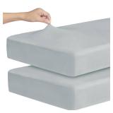 Stretchy Crib Sheets for Boys Girls, 2 Pack - Fitted Crib Sheets Neutral for Standard Crib and Toddler Bed Mattress 52\" x 28\", Soft and Breathable, Grey