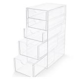 Prsildan Acrylic Drawer Makeup Organizer with 5 Drawers, Hair Accessories Organizer, Office Desk Organization, Clear Stackable Storage Drawers for Vanity, Countertop, Craft, Jewelry