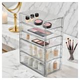 Prsildan Acrylic Drawer Makeup Organizer with 5 Drawers, Hair Accessories Organizer, Office Desk Organization, Clear Stackable Storage Drawers for Vanity, Countertop, Craft, Jewelry