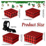 Clabby 4 pcs Christmas Nesting Boxes with Lids Square Xmas Stackable Gift Box, Assorted Sizes Decorative Nesting Boxes with Ribbon for Holiday Wedding Birthdays Present(Red and Black,Checkered)