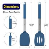 HOTEC Silicone Spatula Set of 2 Heat-Resistant 600Â°F & BPA-Free Kitchen SaptulaTurner with Stainless Steel Handles, Slotted & Solid Spatulas for Nonstick Cookware, 13.7 Inch, Classic Blue