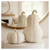 Bucherry Terracotta Pumpkins Decor, Fall Thanksgiving Decoration, 2 Pcs White Resin Pumpkin, Fake Figurine Table Centerpiece Decorations for Autumn Harvest, Farmhouse Kitchen