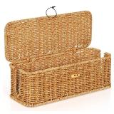 Cable Management Box, Handwoven Faux Rattan Cord Organizer Box with Lid, 2 Open Slots Cable Organizer Box, Decorative Cord Hider Box for Tv Computer USB Hub & Power Strip Holder Box