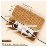 Cable Management Box, Handwoven Faux Rattan Cord Organizer Box with Lid, 2 Open Slots Cable Organizer Box, Decorative Cord Hider Box for Tv Computer USB Hub & Power Strip Holder Box