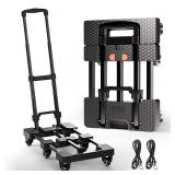 Voipvvii Folding Hand Truck 500lbs, Portable Heavy Duty Dolly Cart, 6 Wheels Collapsible Luggage Cart with 2 Elastic Ropes - Compact Trolley Cart for Easy Moving - Ideal Hand Cart for Travel and More