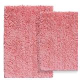 RUN HELIX Pink Bath Rug Set 2 Piece, Thick Soft Absorbent Chenille, PVC Backing Quick Dry Microfiber Mats, Machine Washable Mats for Shower Floor, Shaggy Bathroom Runner Bathmat Accessories Decor