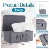 Singhoow 3 Pack Baby Wipes Dispenser Holder Wipe Container for Bathroom with Lid Toilet Tissue Paper Storage Refillable Box for Home Office Cars(Small,Black, White, Gray)