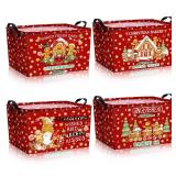 Bulyoou 4 Pack Christmas Storage Bin Collapsible Large Christmas Gingerbread Man Storage Baskets for Gifts Canvas Laundry Basket Foldable Box with Handle for Office Home Bedroom Clothes Toys Decor