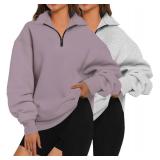XFIFM 2 Pack Womens Zip Up Hoodies Oversized Sweatshirts Fall Long Sleeve Shirts Fashion Pullover XL