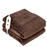 Tefici Electric Heated Blanket Throw, Super Cozy Soft 2-Layer Flannel 50\" x 60\" Heated Throw with 3 Heating Levels & 4 Hours Auto Off, Machine Washable, ETL&FCC Certified, Home Office Use,Brown