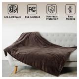 Tefici Electric Heated Blanket Throw, Super Cozy Soft 2-Layer Flannel 50\" x 60\" Heated Throw with 3 Heating Levels & 4 Hours Auto Off, Machine Washable, ETL&FCC Certified, Home Office Use,Brown