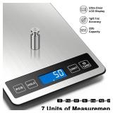 Fuzion Food Scale, 1g/0.1oz Digital Kitchen Scale - 22lb, 7 Units, Tare & PCS, Rechargeable Power, Tempered Glass & Stainless Steel - Food Weight Scale Grams and Ounces for Cooking, Baking