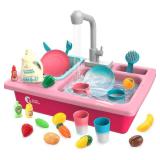 CUTE STONE Color Changing Play Kitchen Sink Toys, Children Electric Dishwasher Playing Toy with Running Water,Upgraded Real Faucet and Play Dishes,Pretend Role Play Toys for Kids Boys Girls