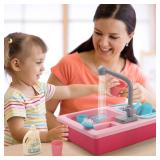 CUTE STONE Color Changing Play Kitchen Sink Toys, Children Electric Dishwasher Playing Toy with Running Water,Upgraded Real Faucet and Play Dishes,Pretend Role Play Toys for Kids Boys Girls