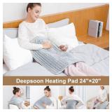 Deepsoon Heating Pad,Electric Heating Pads for Back,Neck,Abdomen,Moist Heating Pad for Shoulder,Knee,Arms,Legs,Dry/Moist Heat & Auto Shut Off,Christmas Gifts for Men and Women,Light Gray,24x20 Inch