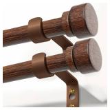 2 Pack Antique Redwood Grain Curtain Rods for Windows 48 to 84 Inches 1\" Diameter Heavy Duty Window Curtain Rod Adjustable with Solid Finials for Living Room Bedroom Kitchen Farmhouse Outdoor