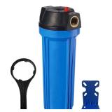 Geekpure 10-Inch Whole House Slim Water Filter Housing for 2.5\" x 10\" Filter - 3/4\" NPT Brass Port - with Air Relief Valve-Blue (1)