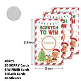 TIOFUNO Christmas Scratch Off Cards, 40 Pcs Funny Holiday Game Cards with Sticker, Party Game Supplies, A01