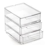 BINO | Clear Stackable Storage Drawers, Small - 3 Pack | Clear Storage Drawers with Built-In Handles | Durable Plastic Organizer Drawer | Modular Stackable Drawer Acrylic Organizer