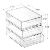 BINO | Clear Stackable Storage Drawers, Small - 3 Pack | Clear Storage Drawers with Built-In Handles | Durable Plastic Organizer Drawer | Modular Stackable Drawer Acrylic Organizer