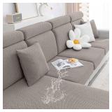 Smiry Waterproof Couch Cushion Covers, Stretch Jacquard Thick Sofa Cushion Covers, Washable Seat Slipcover Elastic Furniture Protector for Pets, Kid (Back Cover L, Taupe)