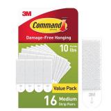 Command 10 lb Medium Picture Hanging Strips 16 Pairs (32 Command Strips), Damage-Free Picture Hangers, No Tools Wall Hanging for Home Decor, White Adhesive