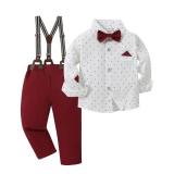 CARETOO 1 2 3 4 5T Toddler Wedding Outfit Boy Boys Suit Set Toddler Suits Formal Dress Shirt/Bowtie/Suspender Pants 2-3T