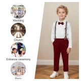 CARETOO 1 2 3 4 5T Toddler Wedding Outfit Boy Boys Suit Set Toddler Suits Formal Dress Shirt/Bowtie/Suspender Pants 2-3T