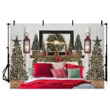 MEHOFOND 8x6ft Red Christmas Headboard Bed Backdrop Kids Portrait Photography Winter Holiday Family Picture Photoshoot Merry Xmas Tree Photo Background Party Decor Banner