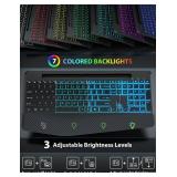 Wireless Keyboard and Mouse Backlits, Wrist Rest, LED Mouse, Rechargeable Ergonomic Keyboard with Phone Holder, Silent Light Up Combo for Computer, Mac, PC, Laptop, Chromebook (Black)