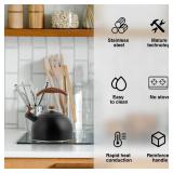 Whistling Tea Kettle 2.5L, Stainless Steel Kettle with Wood Pattern Folding Handle, for Tea Coffee (Black)