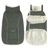 Malier Dog Winter Coat, Windproof Dog Cold Weather Coats with Real Pocket, Winter Extra Warm Pet Coat Fleece Jacket Reflective Clothes for Small Medium Large Dogs and Puppy (Green, Large)