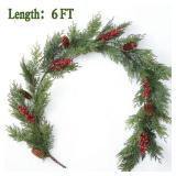 MIZII Christmas Garlands 6FT Artificial Pine Garland with Pinecone Berries Greenery Garland Christmas Decorations for Xmas Fireplace Mantle Home Decor Indoor Outdoor (Garland-6FT)