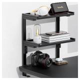 Spacrea clamp on Desk Shelf, 2 Tier Office Desk Shelves Organizer, Wood Desktop Supplies Storage Rack, Desk Organizers and Accessories (Black)