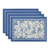 Giwawa 4PCs Chinoiserie Placemats Blue White Floral Birds Decorative Linen Table Mat 12"x18" Oriental Style Classic Flowers Heat Resistant Washable Place Mats for Kitchen Dining Party