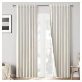 Joywell Linen Natural Cream Beige Full Blackout Curtains 90 Inch Long 2 Panels Set for Bedroom Living Room,Back Tab Rod Pocket Room Darkening Thermal Insulated Black Out Window Drapes,52x90 Inches