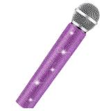 Sanwuta Fake Microphone Prop Sparkly Bling Rhinestones Plastic Play Microphone Pretend Glitter Bedazzled Mic for Cosplay Party Costume(Purple)