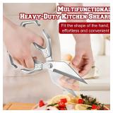 Poultry Shears - Heavy Duty Kitchen Scissors for Food with Ergonomic Handle, Japanese High-Carbon Steel Culinary Shears for Chicken, Meat, Seafood, Bone Cutting, Christmas Gifts (Silver)