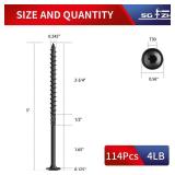 SG TZH #14 x 5 Inch Lag Screws (114Pcs) 4lb. Structural Wood Screw, Black, Carbon Steel, Washer Head, Rust Resistant epoxy Coated, T30 Star Bit