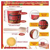Teenyyou 400 Pcs Chili Cook off Party Decorations, 200 Pcs 2 oz Mini Chili Cookoff Paper Cups and 200 Wooden Spoons Pepper Cook off Parties Decorations for Competition Prize Party Cooking Supplies