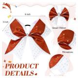 6PCS Glitter Cheer Bow Large Cheer Bows Rhinestones Hair Bows Girls 8\"Cheerleading Bows Bulk Elastic Band Ponytail Holder for Teen Girls College Sports Competition Red White