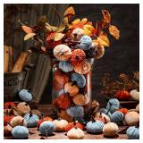Newtay 60 Pcs Mini Velvet Pumpkins for Fall Home Decor 1 1/2" x 2" Small Velvet Pumpkins Assorted Plush Terracotta Fabric Pumpkin for Fall Thanksgiving Home Decorations(Fresh Color)